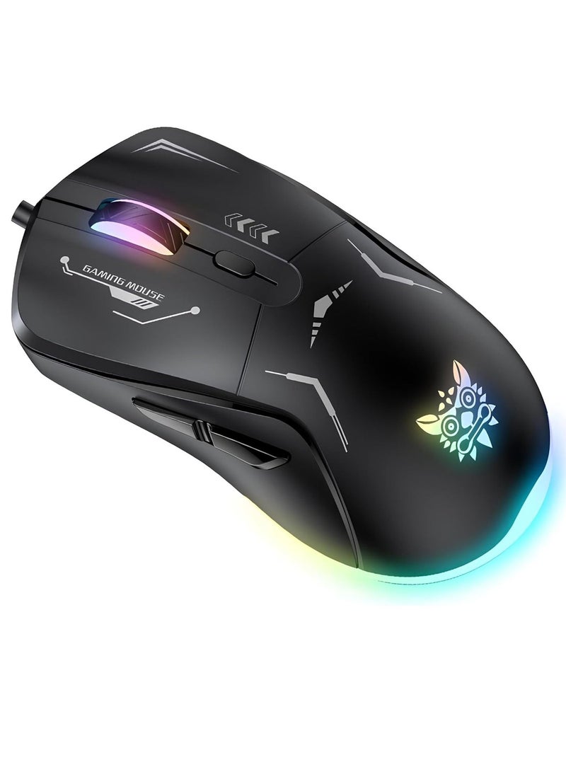 أونيكوما ماوس ألعاب سلكي CW917 - 6 أزرار برمجة قابلة للتعديل - ماوس ميكانيكي بدقة 3600 نقطة في البوصة - 7 فئران ألعاب بصرية بإضاءة خلفية RGB ملونة لأجهزة الكمبيوتر المحمولة | أسود - Image 2